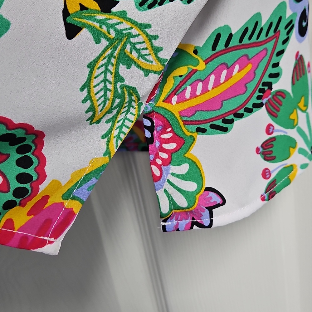 Slim Factor 3/4 Tiered Sleeve Boat Neck Blouse: White/multicolor Floral: Large - Picture 5 of 14